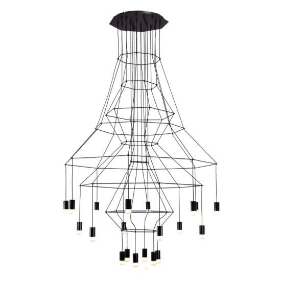 Post Modern Black Linear Suspension Lamp for Living Room and Staircase Decoration