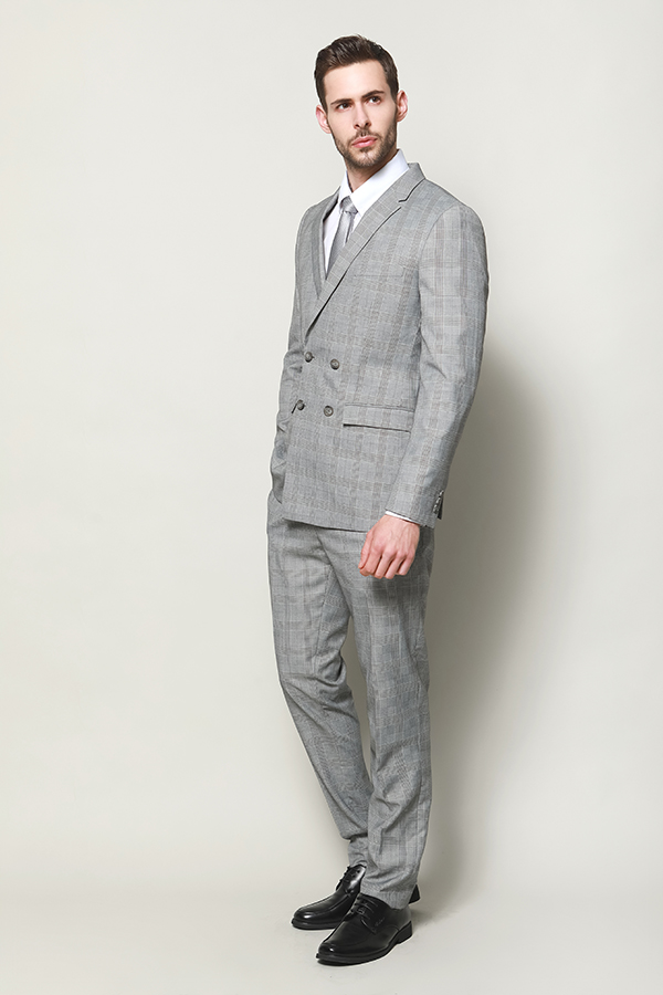 MEN'S LIGHT GREY FAINT CHECK JACEKT AND TROUSER