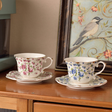 Wholesale 200ml French Retro Rose Ceramic Cup and Plate Set