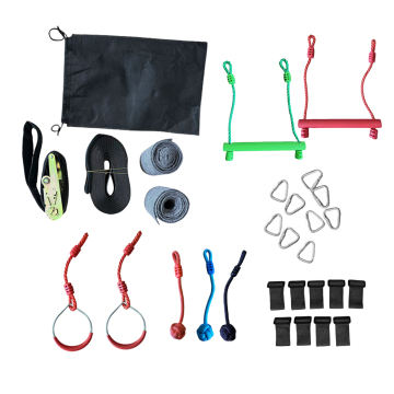 Outdoor Ninja Obstacle Course: Slackline, Net Ladder, Spinning Wheel, Monkey Bars