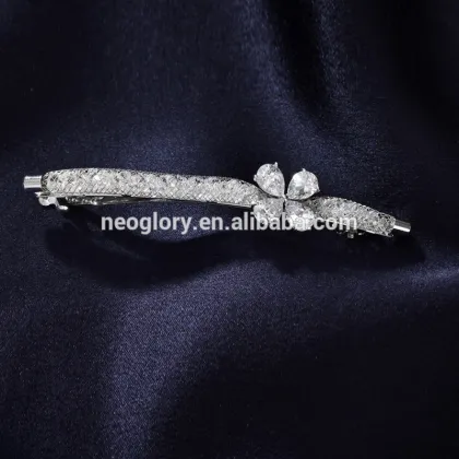 Neoglory Cubic Zirconia Barrette Hairwear Rhodium Plated Flower Hair Fashion Jewelry Accessories Women Gifts 2016 New