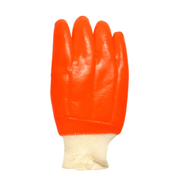 White Knit Wrist.Fluorescent Single Dipped PVC Glove