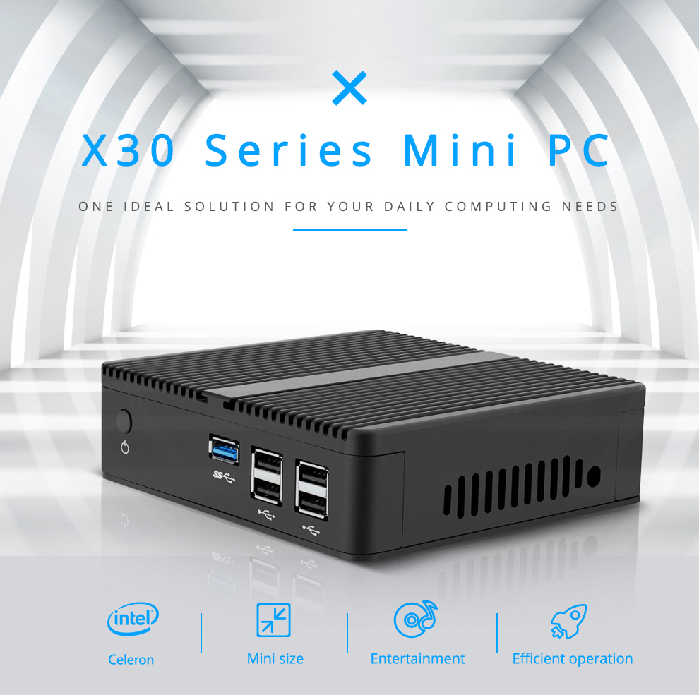 Mini PC Industriel sans Ventilateur XCY, processeur Celeron