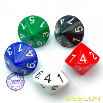 BESCON 5er Packung mit D14 Würfeln nummeriert 1 bis 7 - 14 Seiten Würfel Verschiedene Farben 5er Set