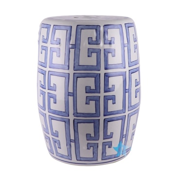 Blue and White Porcelain Geometry Design Garden Drum Stool
