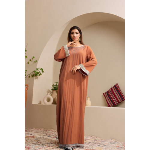 گرد و غبار رز Rhinestone Trim Abaya