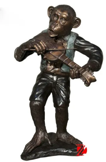 high quality bronze decoration monkey statues playing guitar