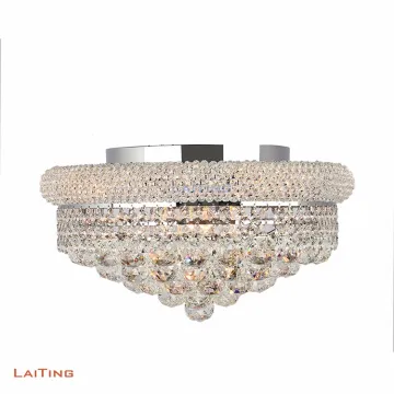 Modern Chrome Crystal Flush Mount Light - 12 Width Chandelier for Living Room, Bedroom, Hallway