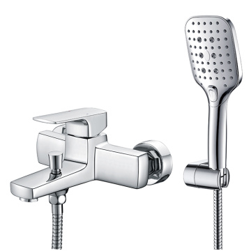 Chrome Wall Mount Bathtub Faucet With Handheld Shower