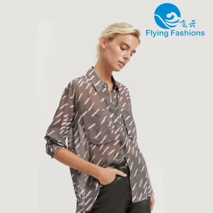 Brown chiffon see-through shirt