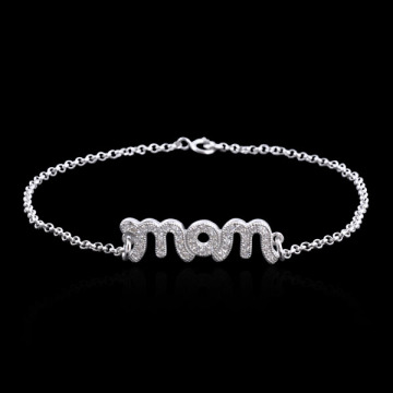 2014 Wholesale High Quality MoM Letter 925 Sterling Silver Bracelet with CZ Diamond Sweet Gifts