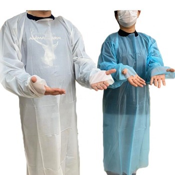 Disposable White/Blue Plastic PE Kitchen Apron for Men and Women