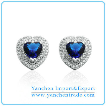 Classic Style Heart Shape Sapphire CZ Diamond Ring with Micro Paved Exquisite Earring