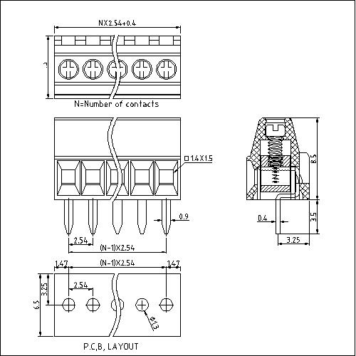 AT129V-2.54XXXX PCB Screw Terminal Block Pitch2.54