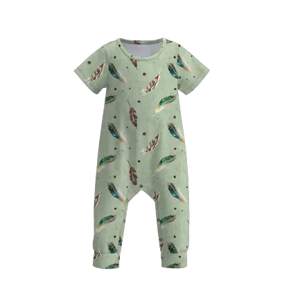 Customized Organic Cotton Infant Boys Summer Jumpsuit with Wild Duck Goose Print