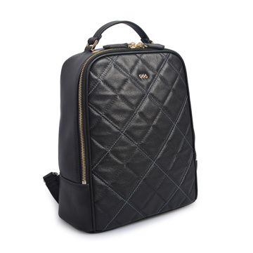 Back-To-School Natural Grid Leather Girls Backpack