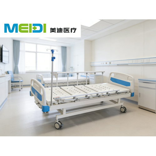 Medical Punching Double Crank Hospital Bed, 6-gear Safety Guardrail, Double-sided 4-corner Brakes, Injection Molded Headboard