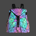 Custom fashion noctilucent effect PU backpack leather geometric reflective luminous backpacks versatile cool style women's bag