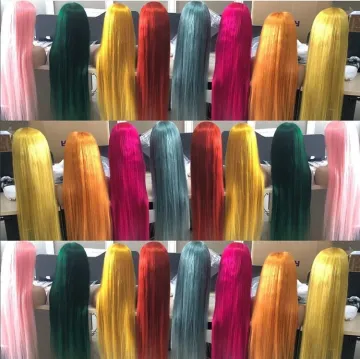 Preplucked hd swiss 13x6 lace frontal wig vendor good quality party wigs red yellow green blue pink frontal human hair wigs