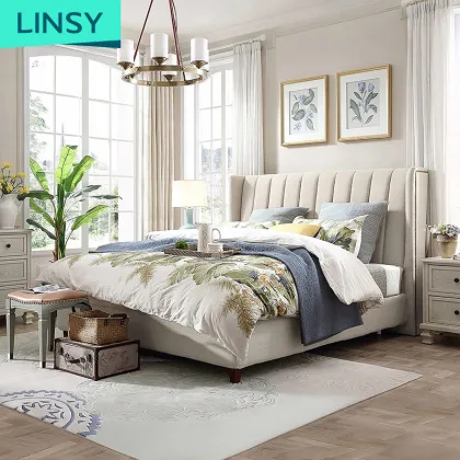 Linsy Simple Home Modern Fabric Bed Set American Double Luxury Bed Bedroom Furniture