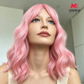ピンクの巻き毛のリアルなファッションウィッグ