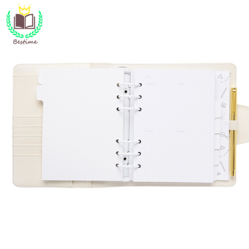 Luxury Custom PU Leather White 6 Ring Loose Leaf Planner A5 Binder Cover