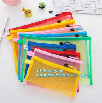 Netting Surface A3 Document File Holder Zipper Bag Multicolor, Netting Surface PVC zipper file folder bag, nylon net file bag wi