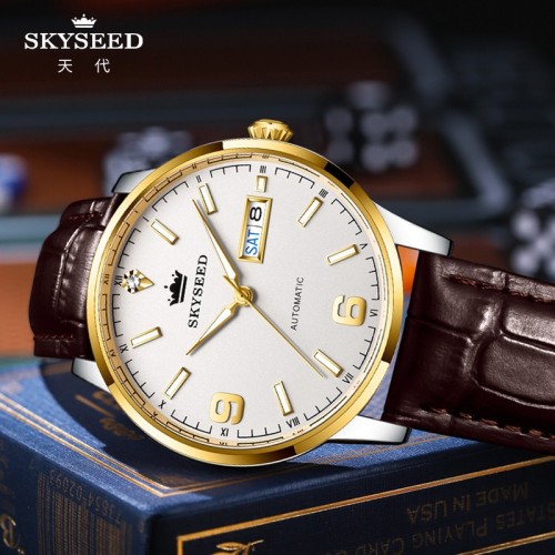 SKYSEED Reloj mecánico automático para uso formal con diamantes reales