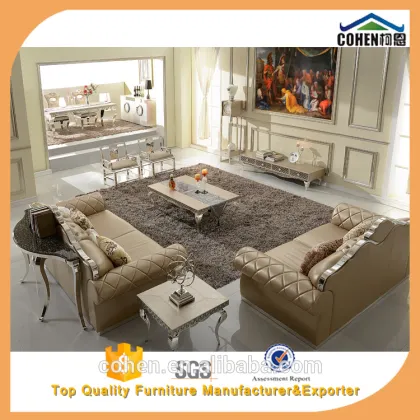 luxury leather sofa stainless steel italian genuine leather sofa SF017