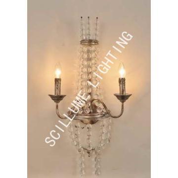 Vintage lighting fixtures 2 light crystal and iron wall lamp scones SG