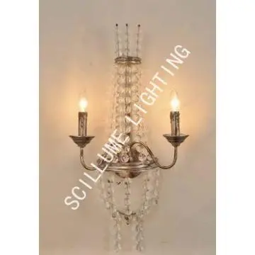 Vintage lighting fixtures 2 light crystal and iron wall lamp scones SG