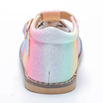 Sapatos de couro arco-íris de couro infantil para meninas T
