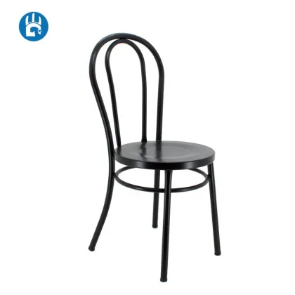 Vintage Thonet Black Metal Stacking Dining Cafe Chair