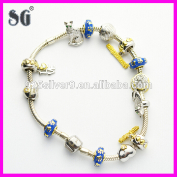 Customized Animal Cat Enamel & two-tone palting 925 Sterling Silver Charm Bracelets