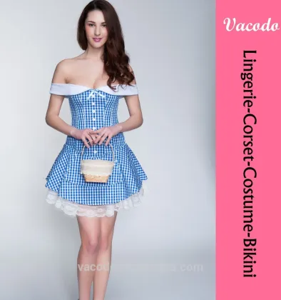 Vacodo Women Cotton Innocent Arm Sleeve tartan skirt Gardening Maid sexy Costume