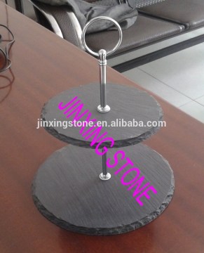 2 Tier Slate Serving Stand with Chrome Handle/Hot Selling Slate 2 Tier Cake Stand, CupCake, Muffin, Dining Room, Kitchen Display