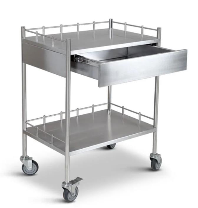 Stainless Steel Brushing Hospital Transport Trolley