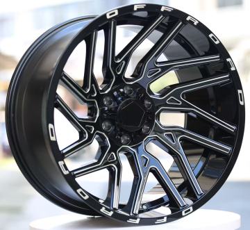 22" Gloss Black Milled Wheel with Polished Rim Flange