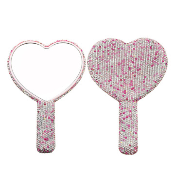 Wholesale Custom Mini Heart-Shaped Lighted Cosmetic Mirrors with Diamond-Encrusted Design