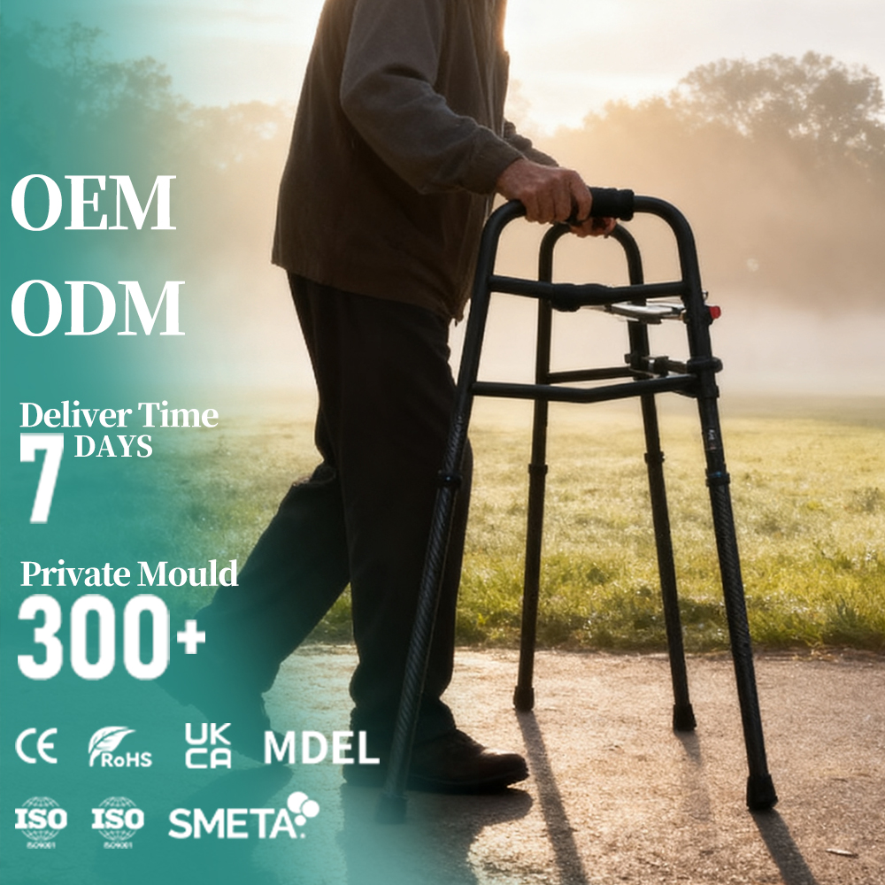 Lightweight Leather Soft Seat Four-Legged Walker with Wheels Non-Slip Foldable Crutch Chair Mobility Aid for Elderly Walking Aid1