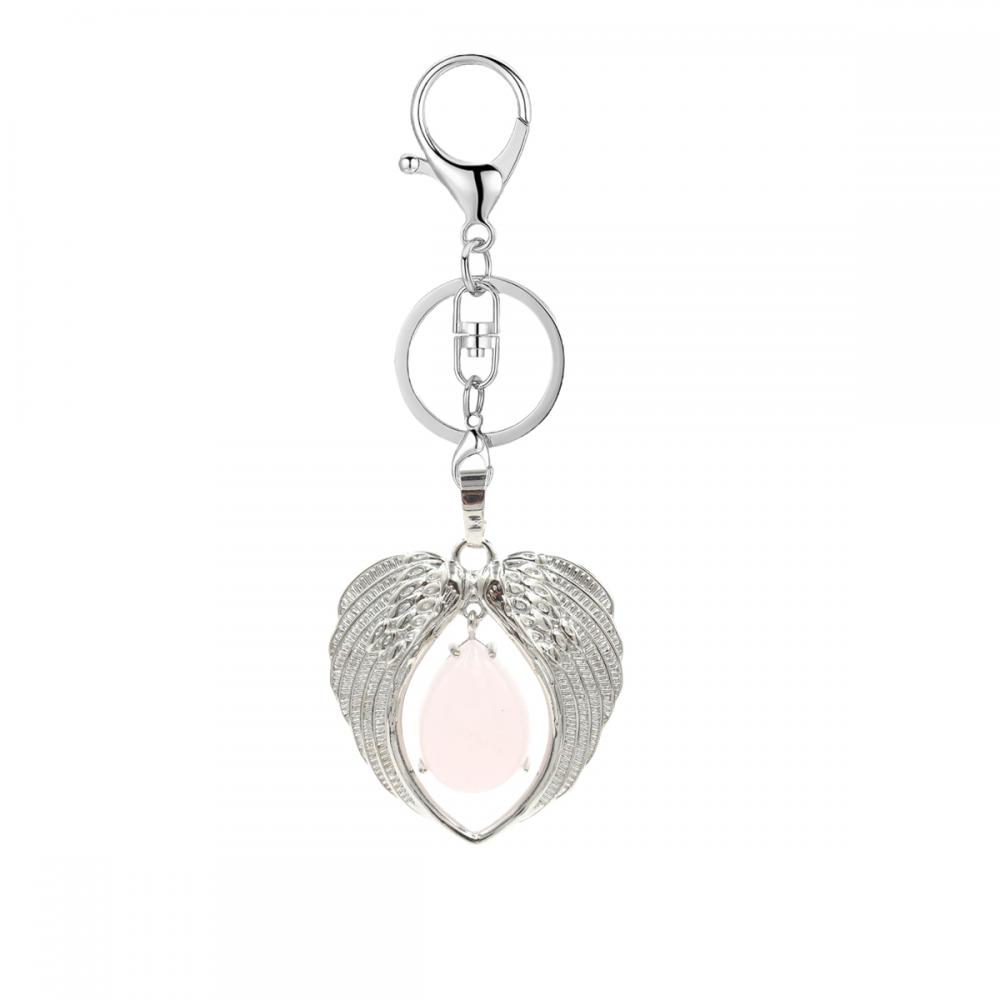 Gemstone Silver Alliage Wing Chavedrop Keychain Gemstone Pendant Heart Shape Key Ring For Men Women Anniversary Gift