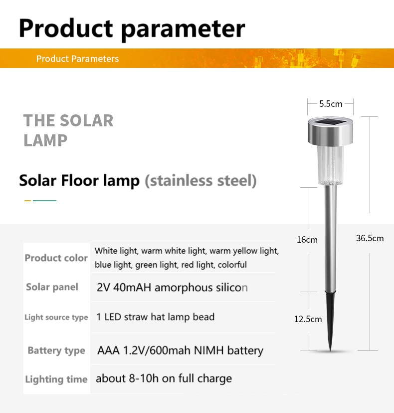 Stainless Steel Solar Garden Light-size