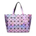 Laser women rhombic geometric folding magic cube big shoulder portable handbag women tote bag