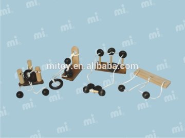 2015 Christmas gift factory production ICTI certification brain teaser rope wooden puzzle