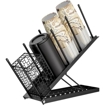 Metalowy bar do przechowywania baru: 4-kombajnika Iron Black Coffee Cup i Organizer pokrywki