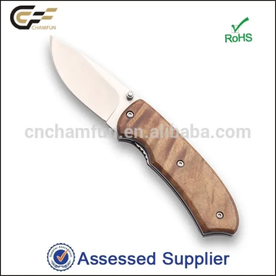Small natural wood handle pocket folding hunting knife