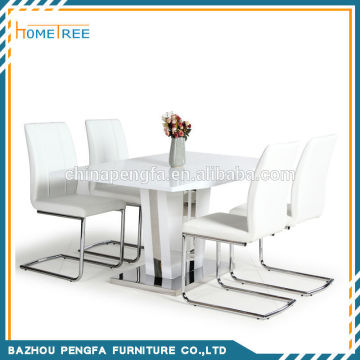 High Gloss Wood Dining Table With Metal Base , Dining Table Set , Dining Table and Chairs