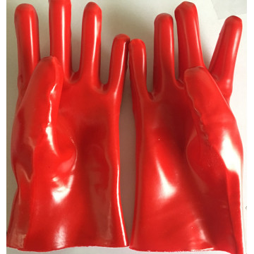 Red PVC gloves smooth finish interlock liner 11"