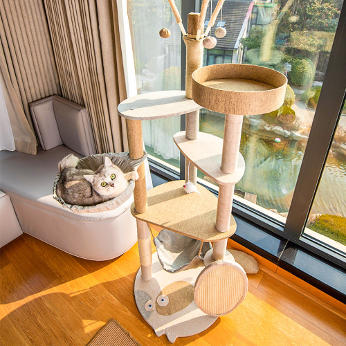 Multi Level Beige Pet Climbing Tower Scratching