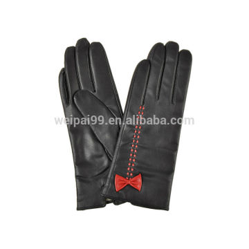 New fashion design lovely red bowknot goatskin leather gloves for girls